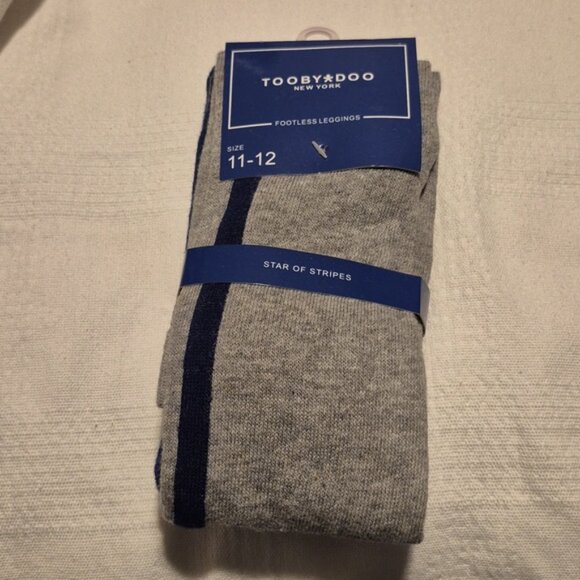 Tooby Doo girls footless sweater tights leggings gray with blue stripe NEW - Picture 5 of 8